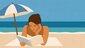 eine frau liegt am strand und liest, Grafik